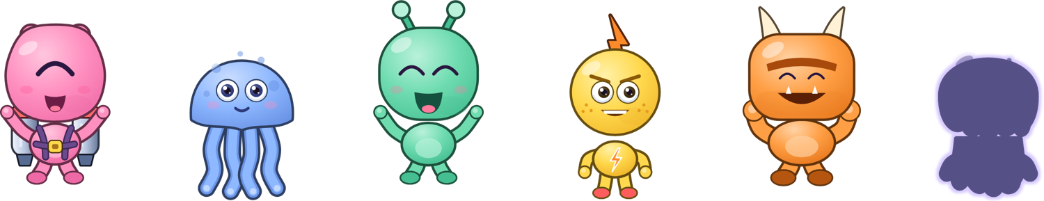 The Bros: Pip, Blip, Gup, Zip and Bonk, and the shadow of a Bro waiting to be rescued